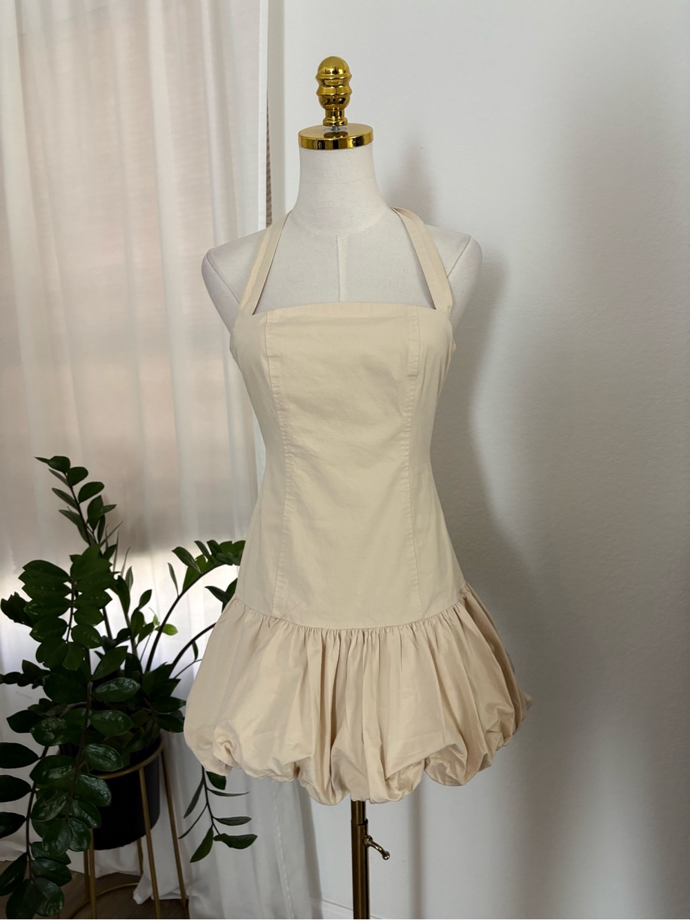 Cream Bubble Hem Halter Mini Dress Coquette Balletcore Cottagecore